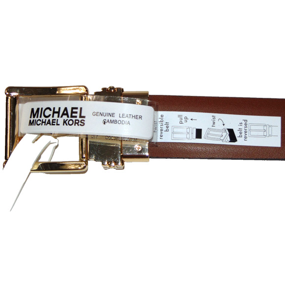 Michael Kors Twist Reversible Belt Womens M Vanilla Brown Signature Leather NWT